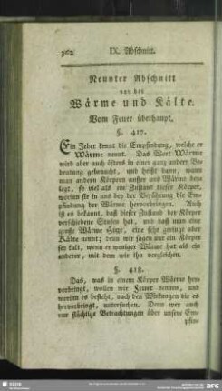 Neunter Abschnitt von der Wärme und Kälte. Vom Feuer überhaupt