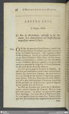 Lettre XXVI. A Useph, Bassa