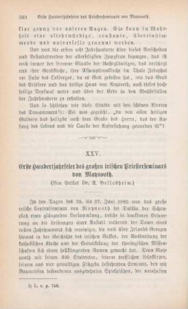 340-357 Erste Hundertjahrfeier des großen irischen Priesterseminars von Maynooth