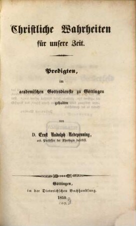 Christliche Wahrheiten für unsere Zeit : Predigten