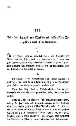 III. Ueber den Handel und Verkehr mit inländischen Erzeugnissen nach dem Auslande.