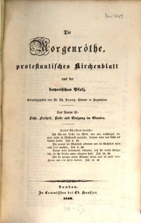 Die Morgenröthe : protestantisches Kirchenblatt für denkende Leser aller Klassen, 1846, Jan. - Dez.