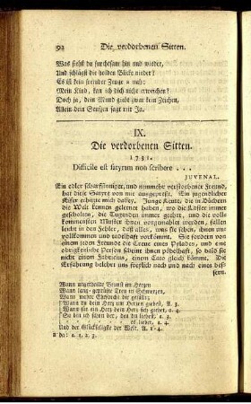 IX. Die verdorbenen Sitten. 1731.