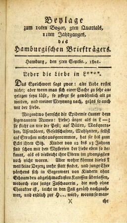 Beylage zum 10ten Bogen, 3ten Quartals, 11ten Jahrganges