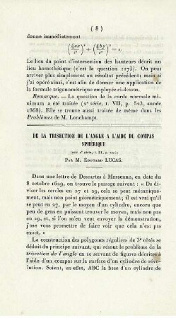 De la trisection de l'angle a l'aide du compas sphérique.