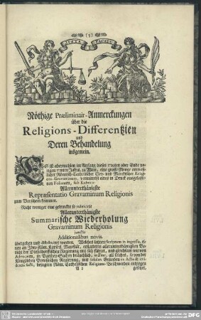 Nöthige Praeliminair-Anmerckungen über die Religions-Differentzien und Deren Behandlung insgemein