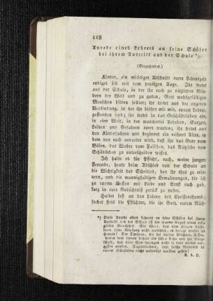 Anrede eines Lehrers an seine Schüler bei ihrem Austritt aus der Schule : [Mannigfaltiges]
