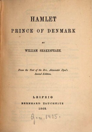 The plays of William Shakespeare : in 37 parts, 29. Hamlet, Prince of Denmark