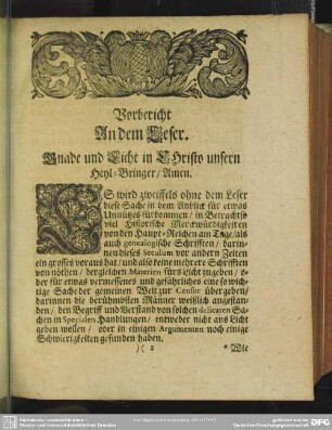 Vorbericht An dem Leser