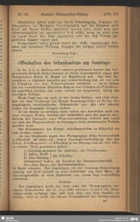Offenhalten des Schaukastens am Sonntage
