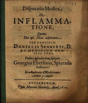 Disputatio Medica, De Inflammatione
