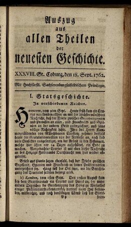 XXXVIII. St. Coburg, den 18. Sept. 1762.