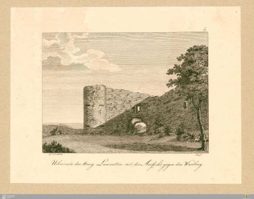 Ueberreste der Burg Loewenstein mit der Aussicht gegen den Wartberg