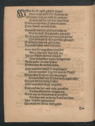 Wenn Apollo mich gelehret singen/ Wolt ich itzt auffs beste stimmen an/ ...