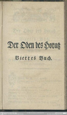 Der Oden des Horatz. Viertes Buch