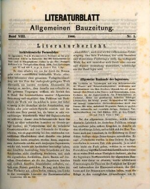 Allgemeine Bauzeitung. Literaturblatt der Allgemeinen Bauzeitung, 8. 1866/67