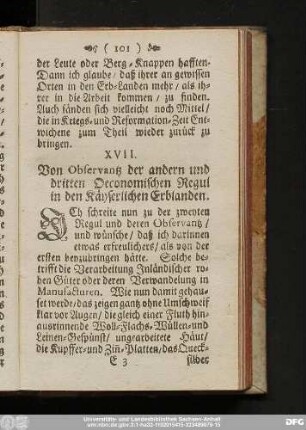 XVII. Von Observantz der andern und dritten Oeconomischen Regul in den Käyserlichen Erblanden.
