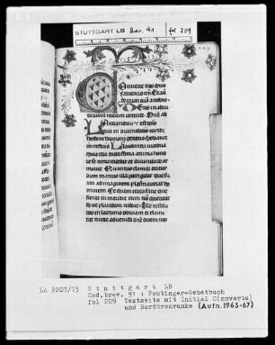 Gebetbuch des Konrad Peutinger — Initiale C(onverte) mit anschließender Rankenleiste, Folio 209recto