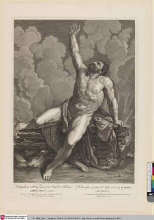 Hercule se iettant dans un bucher allumé sur le mont oeta; Hercules in monte oeta sese in rogum conijciens.