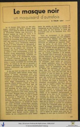 Le masque noir un maquisard d'autrefois.