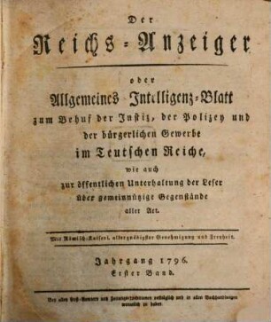 Kaiserlich privilegirter Reichs-Anzeiger. 1796,1, 1796, 1