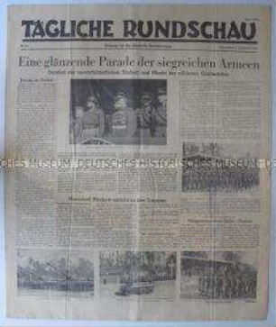 Sowjetische Tageszeitung "Tägliche Rundschau" zur Siegesparade der Alliierten in Berlin