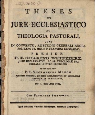 Theses ex iure ecclesiastico ac theologia past.