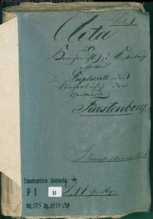 Kirchenbuchduplikat der katholischen Gemeinde Fürstenberg, Kreis Büren (GHT 1815-1838). (Gemeinde: Katholische Gemeinde Fürstenberg)