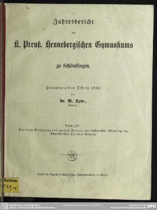 Die reine Berührung des zweiten Grades : eine mathematische Abhandlung