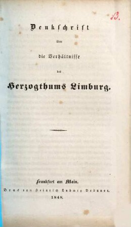 Denkschrift über die Verhältnisse des Herzogthums Limburg