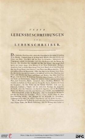 Ueber Lebensbeschreibungen und Lebenschreiber