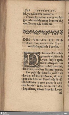 Des Villes Et Places Voisines De Lyon, & du pais de Forests