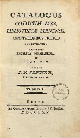 Catalogus Codicum mss. Bibliothecae Bernensis, 2