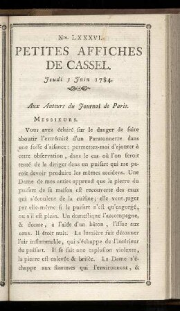No LXXXVI (Jeudi 3 Juin 1784)