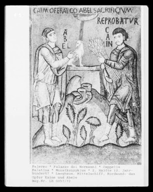 Bildprogramm — Alttestamentlicher Zyklus — Kain und Abel opfern; Kain erschlägt Abel; Gott fragt Kain nach Abel