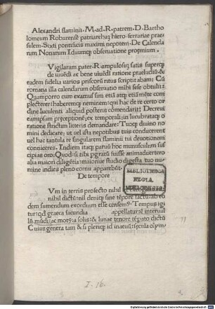 De observatione Kalendarum, Nonarum Iduumque : mit Widmungsvorrede des Autors an Bartolomeo della Rovere. Mit Brief und Versen von Francesco della Rovere