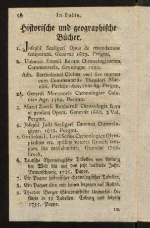 58-84, Historische und geographische Bücher.