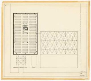 Hochschulbibliothek, Karlsruhe Neubau: Vorprojekt: Anbau eines weiteren Bibliotheksgebäudes. Grundriss Magazingeschoss, 1:200