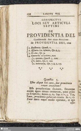 Locus VII. De Providentia Dei