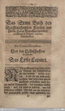 Das Dritte Buch des Durchlauchtigsten Fürsten und Herrn/ Herrn Wenceßlai des löblichen Königs in Böhem/ von den Lehnschafften.