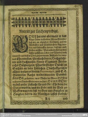 Antritt zur Leichenpredigt