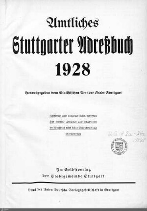 1928: Stuttgarter Adressbücher, 1928