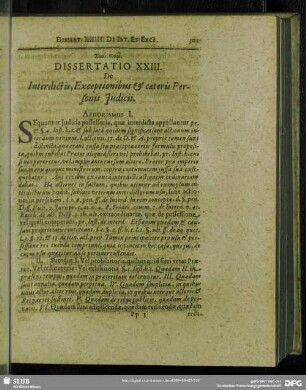 Dissertatio XXIII. De Interdictis, Exceptionibus & caeteris Personis Judicii