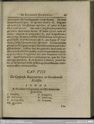 Caput VIII. De Consensu Recentiorum in Occidentali Ecclesia