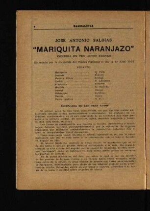 Mariquita Naranjazo : comedia en tre[s] actos breves
