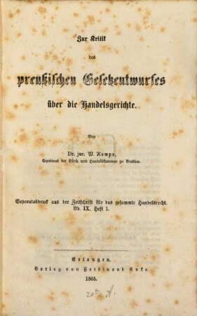 Zur Kritik des preußischen Gesetzentwurfes über die Handelsgerichte