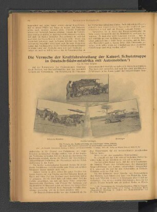 Die Versuche der Kraftfahrabteilung der Kaiserl.Schutztruppe in Deutsch-Südwestafrika mit Automobilen.