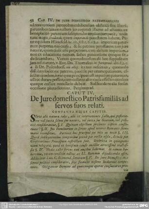 Caput IV. De Iure domestico Patrisfamilias ad servos suos relati
