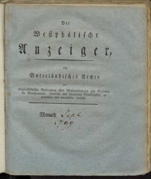 Der Westphälische Anzeiger, oder Vaterländisches Archiv[...]. Monath Sept. 1799