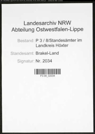 Sterberegister Standesamt Brakel-Land